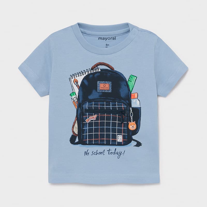 Camiseta PLAY WITH mochila interactiva bebé niño. Camiseta de manga corta. Tejido 100% algodón. Motivo PLAY WITH interactivo piezas movibles.