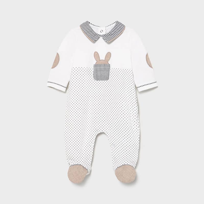 Pijama punto combinado recién nacido niño. Cierre con botones a presión en la parte posterior . Suave tejido de algodón elástico.